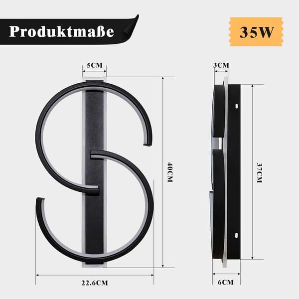 Dæmpbar sort LED loftslampe, 35W, ringlys til stue, soveværelse, kontor, moderne, 40cm, sort [Energiklasse B]