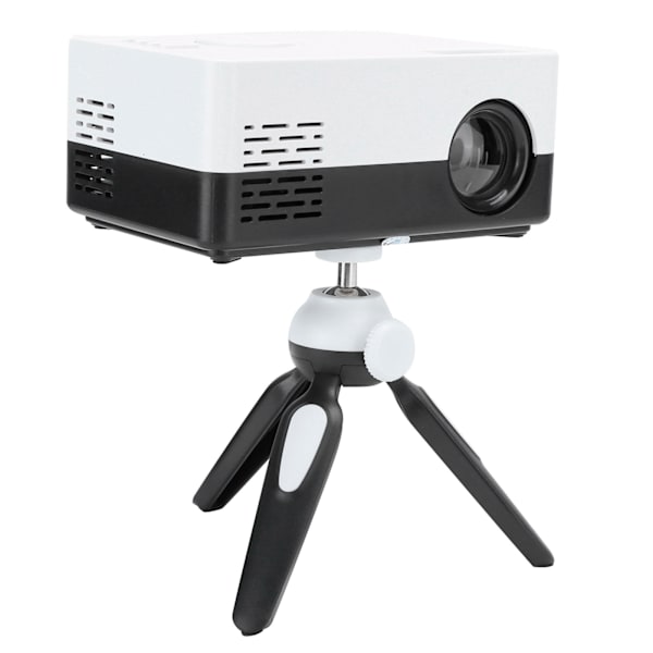 Mini bærbar projektor LED hjemmekino videomediespiller projektor med stativ 100‑240V svart hvit EU-plugg