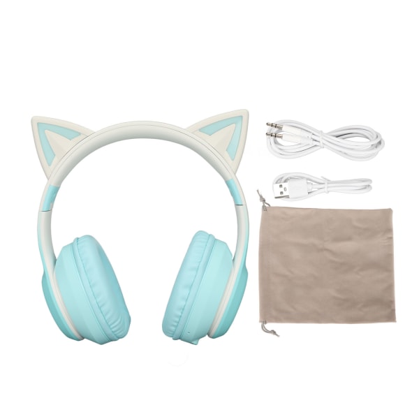 Cat Ear Bluetooth Gaming-hodetelefoner Trådløst sammenleggbart musikkhodesett med LED-lys Avtakbar mikrofon 3,5 mm kabel Grønn