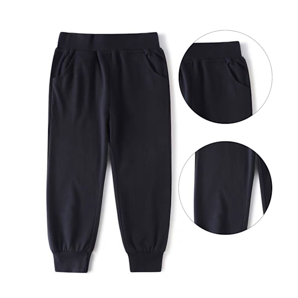 Børne Joggingbukser med Elastisk Talje, Åndbare og Moderne Bukser i Bomuld til Drenge og Piger i Størrelse 120-130 cm, Sort