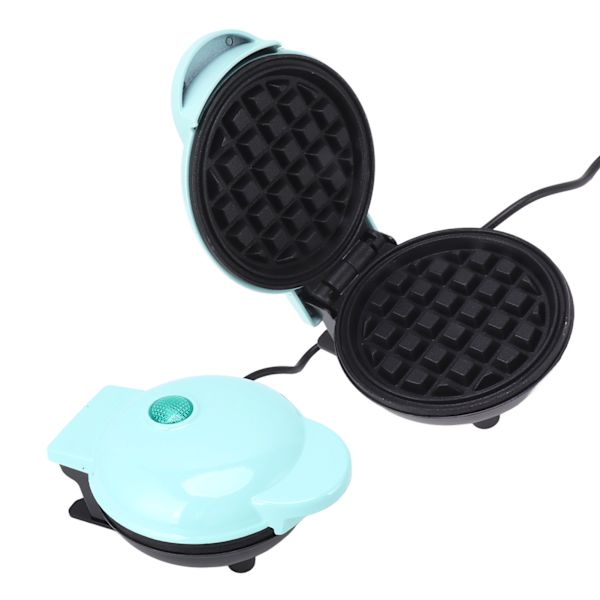 Mini våffeljärn, dubbelsidig, rund, multifunktionell frukostmaskin för toast och smörgåsar, EU-kontakt, 220 V, blå