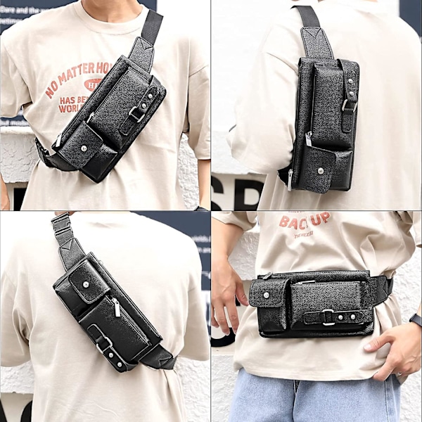 Liten Sling Bag för Män, Veganskt Läder Midjeväska, Mini Bröst Axelryggsäck, Personlig Crossbody Fickväska för Resor Vandring