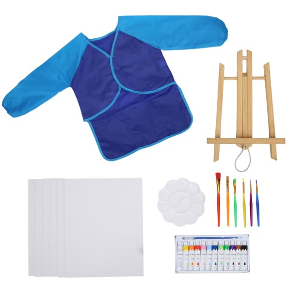DIY Akrylmaling Sæt Børn Pædagogiske Pensler Smock Børnekunstmaling Sæt Blå
