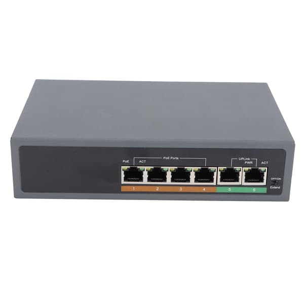POE Switch IEEE802.3af/at 100Mbps Lille Kompakt Lydløs Desktop Blæserløs 6 Porte POE Switch til Access Point 100‑240V US Stik