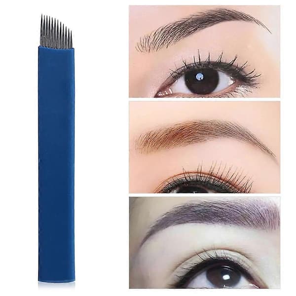 100 st Microblade-nålar för hårstrån/skuggning 12-stifts manuell Microblading Permanent Makeup Steril nål Sneda 12 nålar