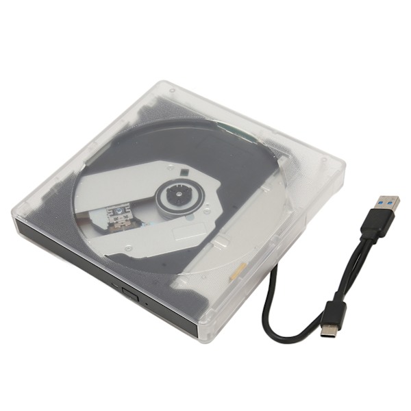 Ulkoinen DVD-asema Type C USB 3.0 Läpinäkyvä Plug and Play Hiljainen DVD-poltin kannettavaan tietokoneeseen