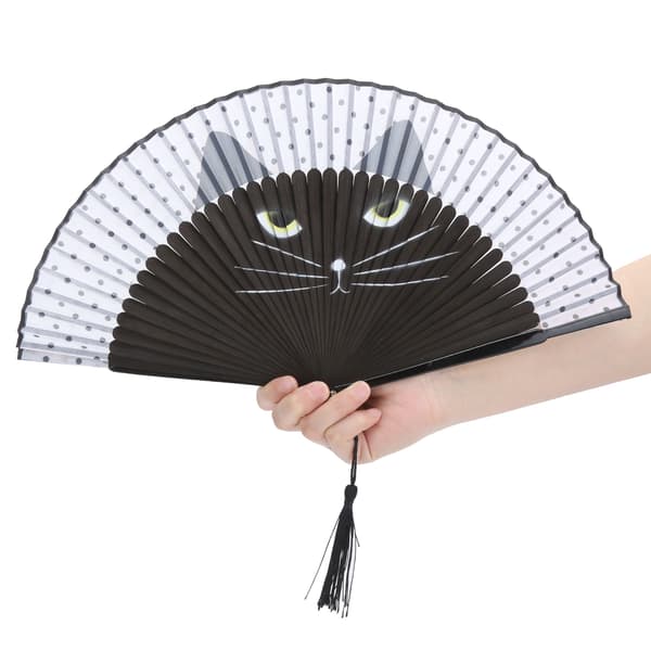 Kattvikfläkt Målad Bläckstråle Japansk Stil Tecknad Handhållen Bröllopsdans Kyrkpresenter