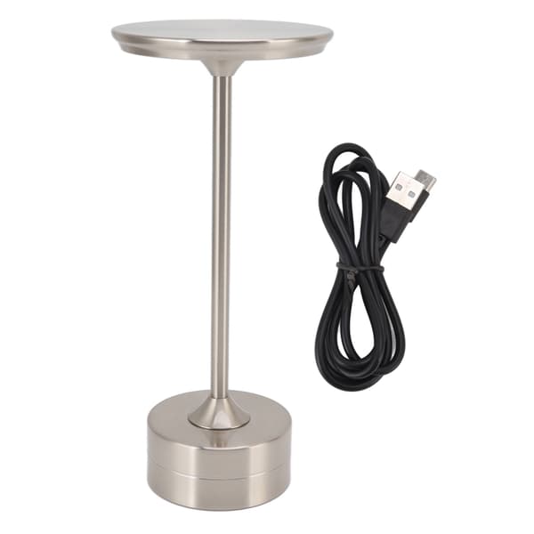 Trådløs bordlampe genopladelig 2000mAh 3 niveauer lysstyrke bærbar USB C LED metal sengelampe sølv