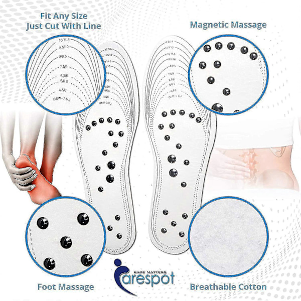 Akupressur Magnetiske Massage Indlægssåler Til Mænd/Kvinder, Fodmassage Sko-indlæg Fodterapi Zoneterapi Smertelindring Sko Indlæg, Memory Foam Indlægssål