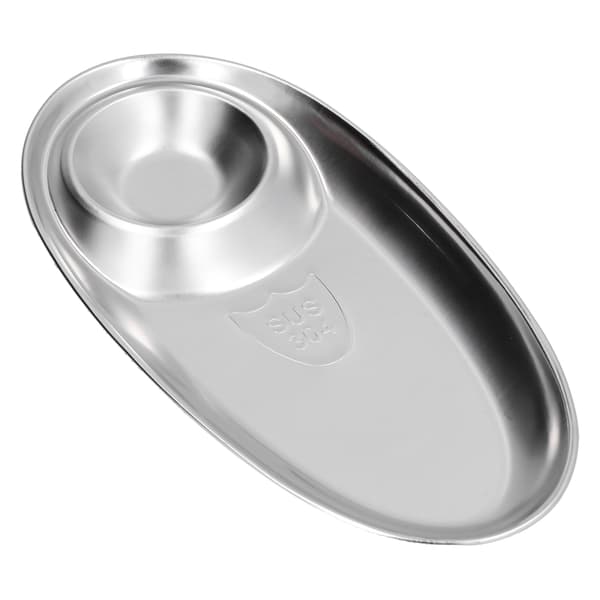 304 rustfritt stål snackstallerken sølv oval delt krydderfat for hjem utendørs camping