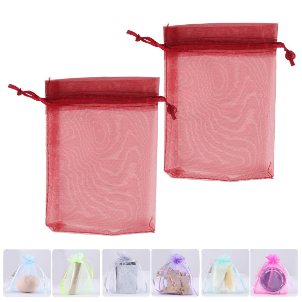 100 STK Organza-tasker 10x15 cm Transparente snoregaveposer Mesh bærbare smykkeposer snøre til bryllup Rød