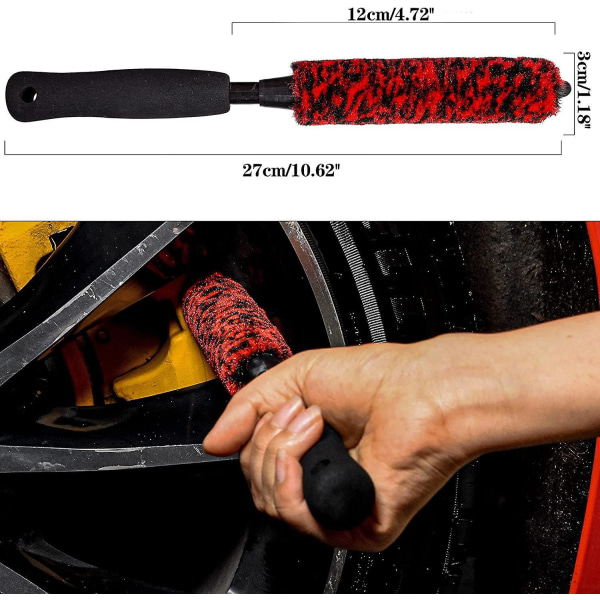 Sammenleggbart bilfelg- og dekkbørstesett med langt håndtak - 3-delers rengjøringsbørster for mikrofiberhjul