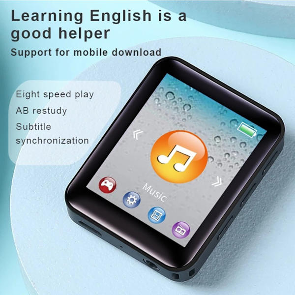 MP3-spiller 1,77 tommer TFT-fargeskjerm Multifunksjon Bluetooth 5.0 bærbar HiFi-musikkspiller for løping og gåing