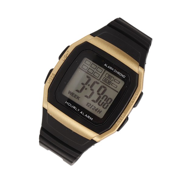 Sport Digital Watch Multifunksjonell Støtsikker Vanntett Retro Klassisk Digital Kronografklokke for Studenter Menn Gull