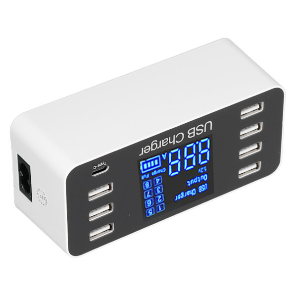 USB-laddningshubb Laddningsstation 8 portar Skrivbord Vägg med LCD-display för Smart Phone Tablet EU-kontakt 100‑240V