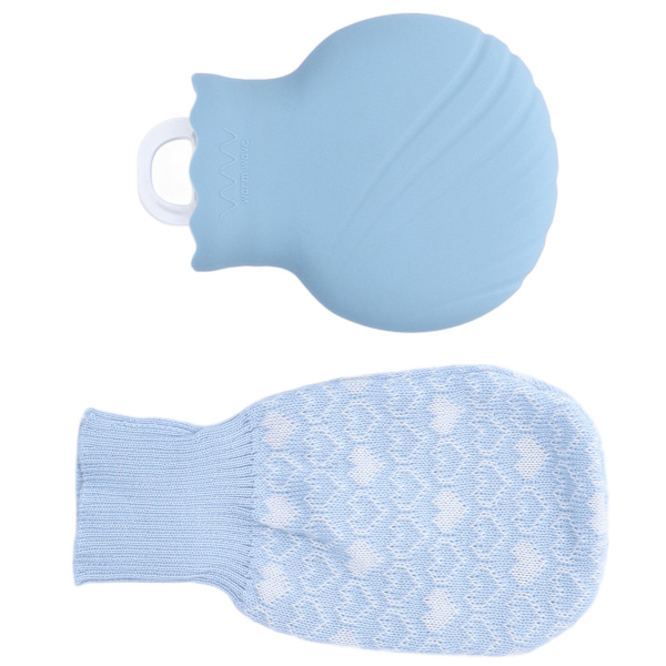 Eksplosjonssikker varmtvannsflaskepose i silikon med strikketrekk for familieliv 245 ml blå