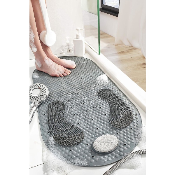 Skridsikker PVC brusemåtte med aftagelig pimpsten - 40 x 80 cm, badekar og gulvmassagemåtte med sugekopper og dræning