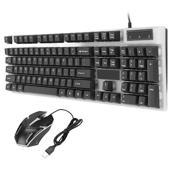 Tangentbord Mus Combo Trådbunden USB 104 Tangenter LED Färgad Bakgrundsbelysning Datortillbehör för Win10Svart
