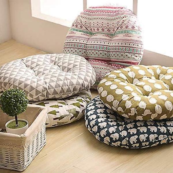 Rund stolsdyna utomhus, 40 cm, bomull och linne, igelkottsblomma och sittdyna med print