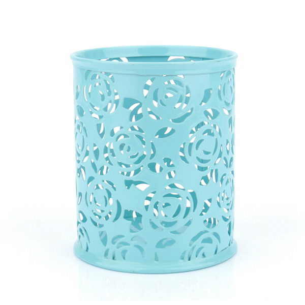 Kontorskrivebord hult rosenblomstmønster Pen Blyant Grydeholder Container Organizer (blå)