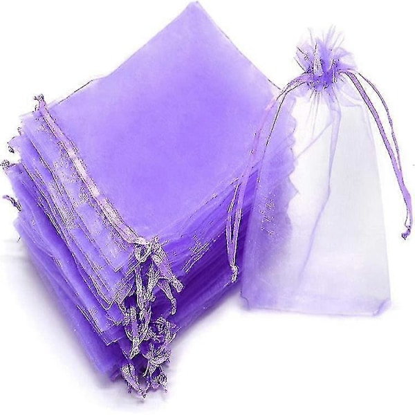 Grapefrugt Organza Pose med Snøre - 100 stk. Beskyttelsespose til Klaser 30x20cm/15x20cm/10x15cm Lyslilla 10x15cm