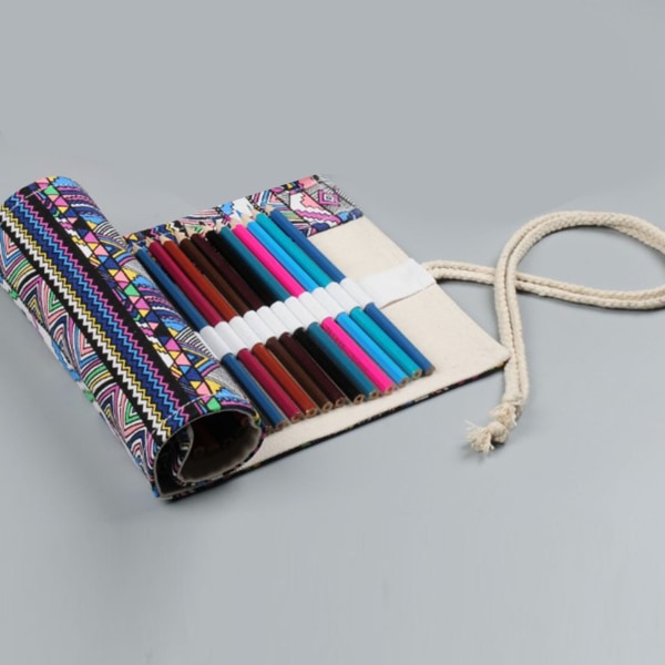 Pencil Wrap Roll Up 72 spor Lilla Etnisk stil Myk tykk lerret Pen Gardin for kunstner forfatter barn