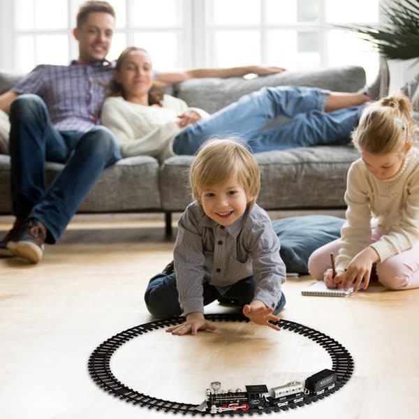 Simuloitu retro-ratajunarata, sähköjunaradat valolla ja äänellä, joululelulahja