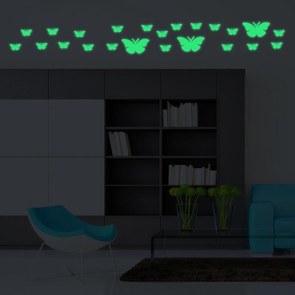 Fjäril Vägglampa Självhäftande Fluorescerande Blomma Väggdekor Barnrum Barn Sovrum Lekrum Vägg