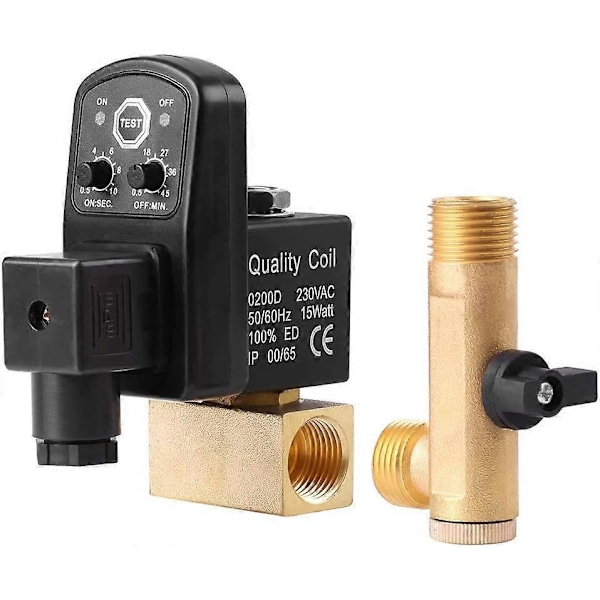 Automatisk elektronisk dräneringsventil i mässing, Automatisk dräneringsventil G1/2 DN15 Automatisk elektronisk dräneringsventil för luftkompressorkondensat (AC230V)(230V)