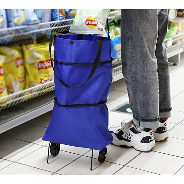 600D Oxford Tyg Hopfällbar Shoppingvagn/Rullande Transportvagn/Infällbar Shoppingvagn/Bilorganisatör Vagn Shoppingväska Axelväska Bärväska
