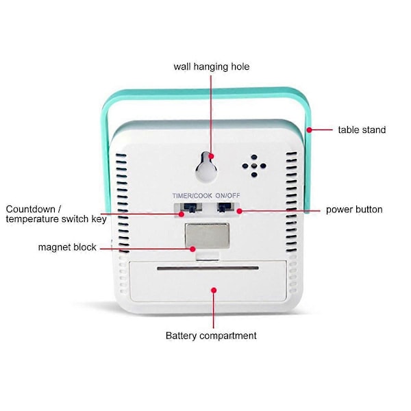 Madtermometer Madlavningstemperaturalarm med LED-display Sort