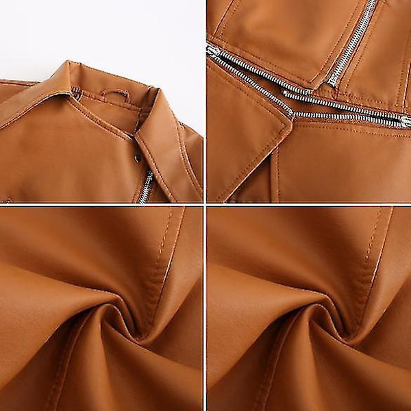 Læder Casual Dame Zipper Jakke med Aftagelig Kant - 5 Farver Tilgængelige