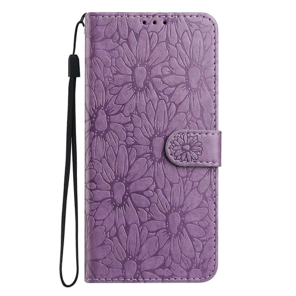 Leather Case with Embossed Daisy Pattern, Wallet Stand, Protective Phone Cover for Samsung Galaxy A56 5G Light Purple