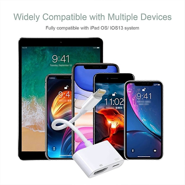 Lightning till HDMI-adapter, 1080P Digital Sync Screen Converter AV-adapter med laddningsport Kompatibel med iPhone 12/11/XS/XR/X/8, iPad på HDTV/Monitor