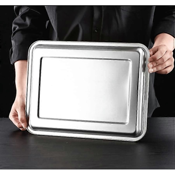 Bageplade Sæt med 2, Bageplader i rustfrit stål til ovn, Non-stick, Spejlfinish, Ikke-giftig & Sund bageplade, Nem rengøring & Opvask