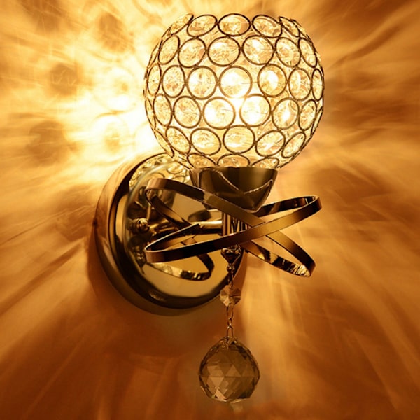 Rund vägglampa kristalllampa E14 lamphållare för hem vardagsrum sovrum korridor guld