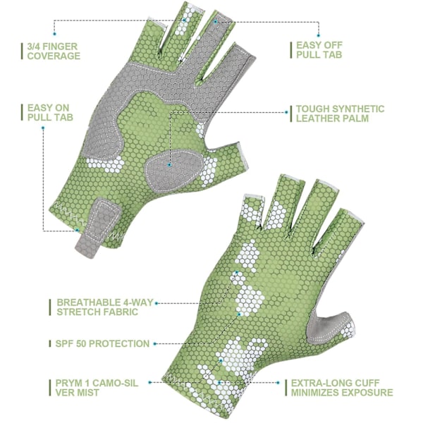Silikone Anti-slip Camouflage Fiskehandsker - Komfortable, Åndbare med Solbeskyttelse (2 Par)