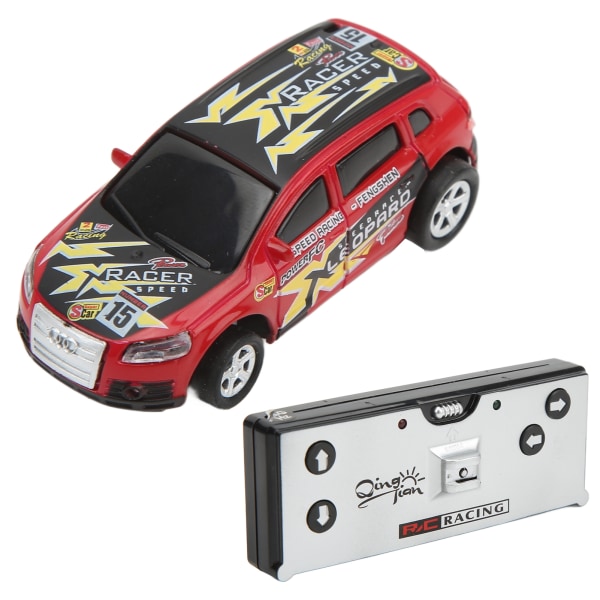 Mini RC Vehicle Racing 4 Way Drift Car 1:64 Lommeboksstørrelse Fjernkontrollleke for innendørs utendørs 3+ barn Rød