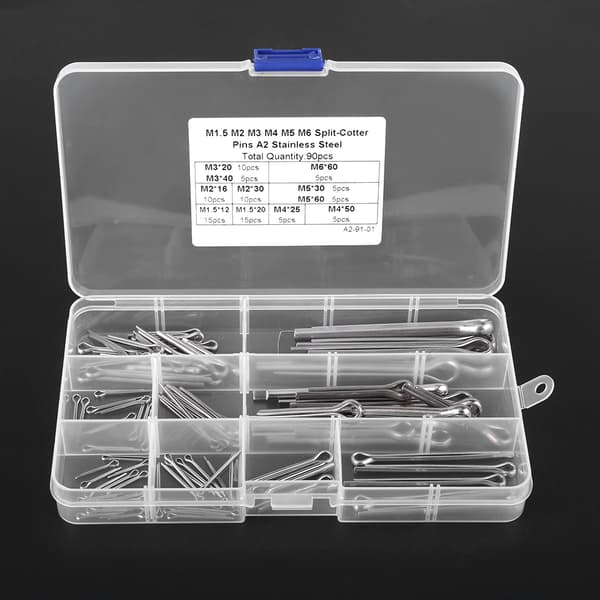 90 stk. 11 slags M1.5 M2 M3 M4 M5 M6 splittebolte sortiment med etui
