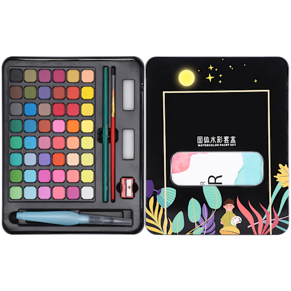 48 färger fasta pigment vattenfärger set bärbar med järnbox mineralmaterial