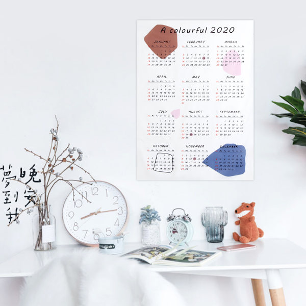 Husholdning Stue 2020 Vægkalender Klud Baggrund Dekoration Kontor Skoleartikler En Farverig 2020