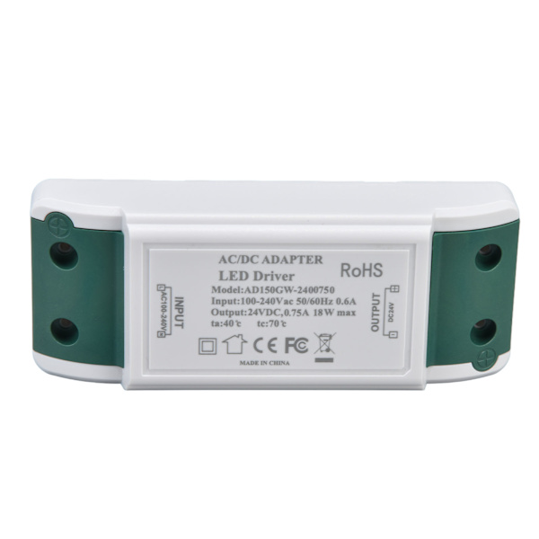 LED-driver 24V DC 0,75A 18W Stillegående drift Konstantstrøm 24V transformator for LED-strips AC100‑240V