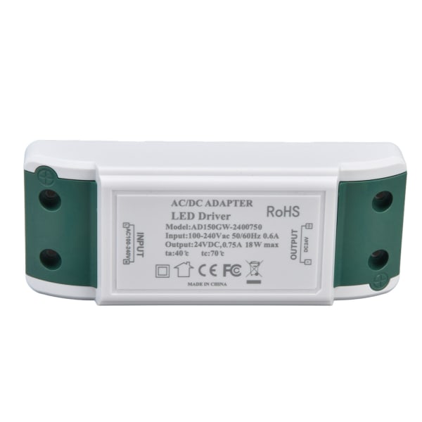 LED-ohjain 24V DC 0,75A 18W Hiljainen toiminta Vakiovirta 24V Muuntaja LED-nauhavaloille AC100-240V