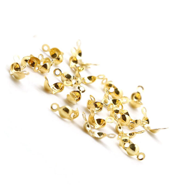 100 stk. Perletips Knutedeksler Mote Metall Håndlagde Clamshells Crimp Bead Tips Knutedeksler DIY Smykketilbehør Gull
