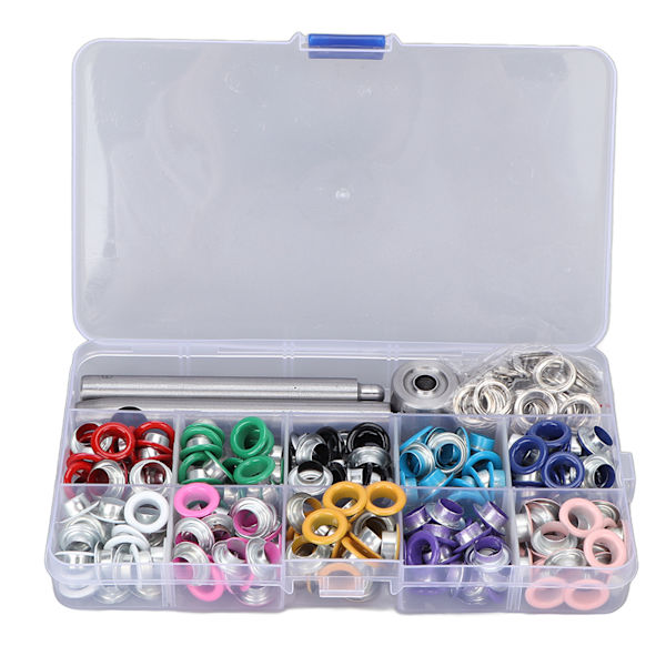 Grommetverktøysett i jern og plastmateriale DIY-sett med 8 mm/0,3 tommer fargerike belagte maljer for skinnhåndverk