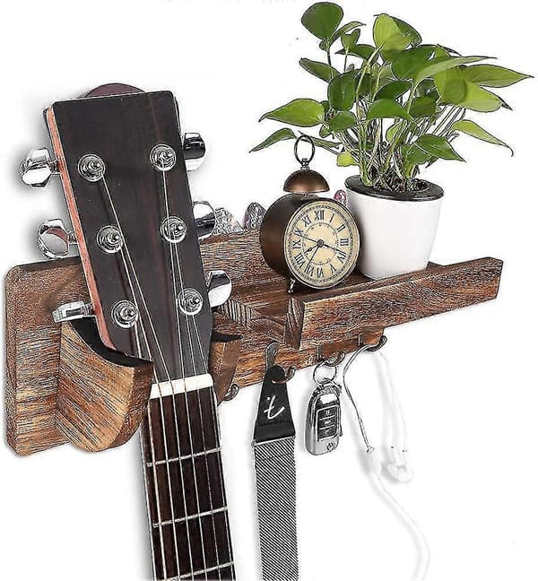 Gitarrvägghylla Trägitarrhållare Gitarrställ Vägg Med 3 Krokar