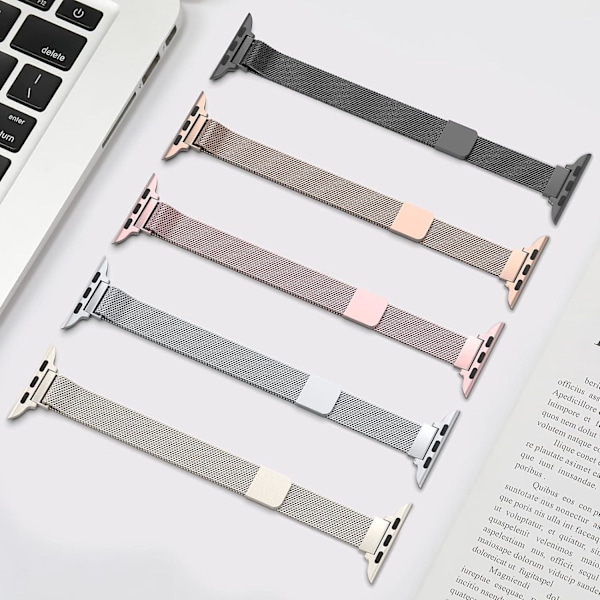 Apple Watch Rem Series SE 7 6 5 4 3 2 1 38mm 40mm 41mm, Slankt & Tyndt Mesh Armbånd i Rustfrit Stål med Magnetisk Lås til Kvinder og Piger, Erstatningsrem til iWa