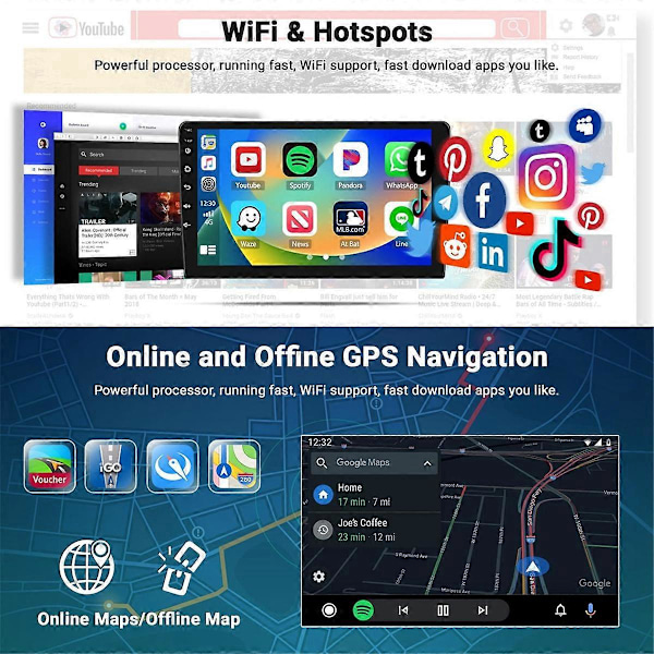 2Din 9-tums pekskärm bilradio GPS WiFi Bluetooth backkamera