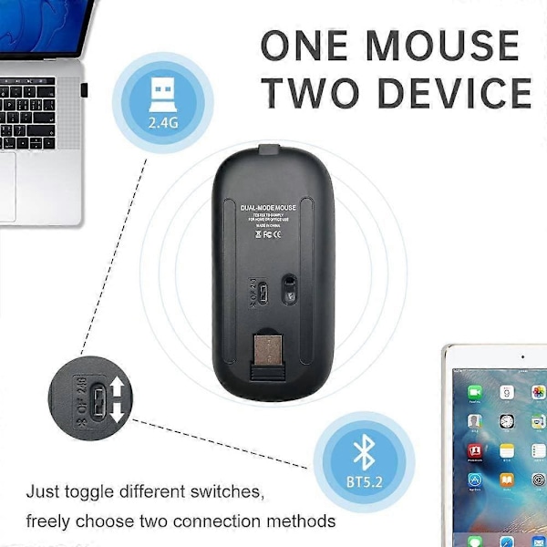LED Trådløs Mus Bluetooth Mus, Genopladelig LED Dual Modes Trådløs Mus