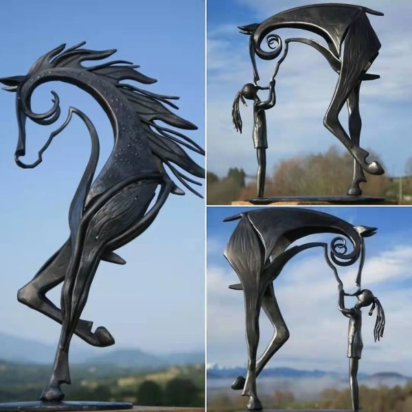Metal Heste Skulptur Hjemmehave Ornament Figur Dekoration Kunst Håndværk Gave